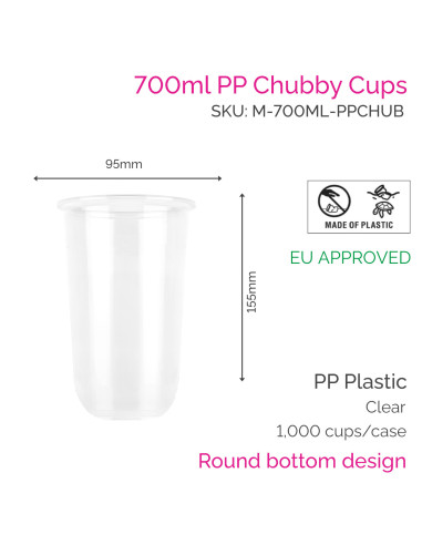 Cups (SUPD) - 700ml x 95mm PP Chubby Cups (50 pcs)