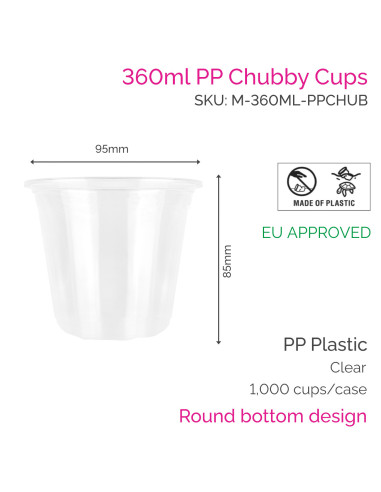 Cups (SUPD) - 360ml x 95mm PP Chubby Cups (50 pcs)