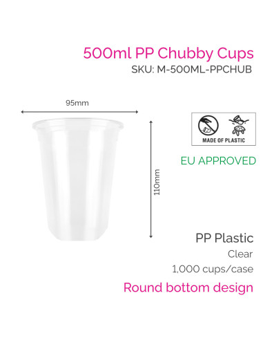 Cups (SUPD) - 500ml x 95mm PP Chubby Cups (50 pcs)