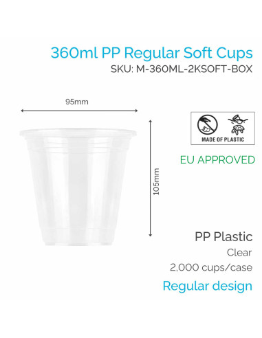 Cups (SUPD) - 360ml x 95mm PP Soft Cups (100 pcs)