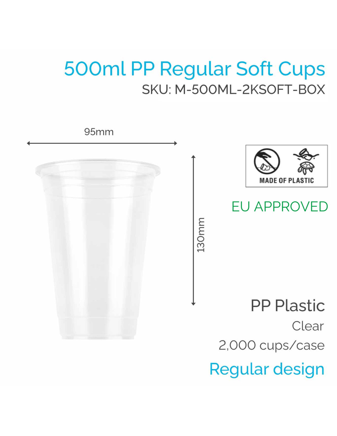 Cups (SUPD) - 500ml x 95mm PP Soft Cups (100 pcs)